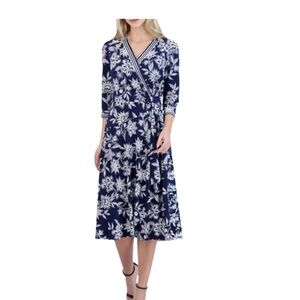 Signature Robbie Bee Women's Plus Size Navy Floral Wrap Ring Dress NWT Size 3X